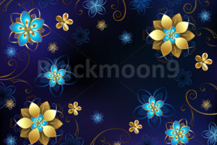 Blue Background with Flowers: Luxury Design Asset