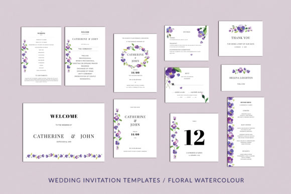 Pansies Wedding Invitation Suite: Elegant Floral Design