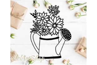 Watering Can with Flowers: Versatile Floral Vector Art